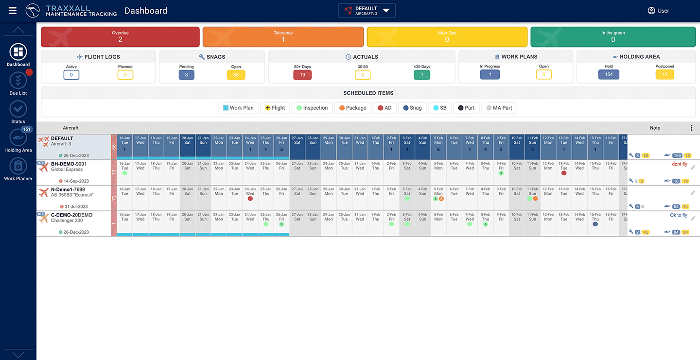 Screenshot of Traxxall Maintenance Tracking application